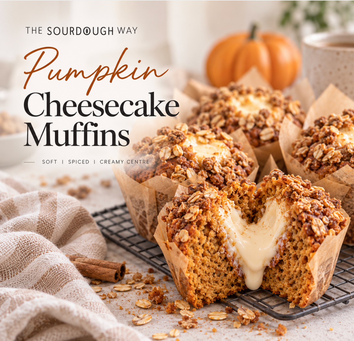 🎃 Halloween Sourdough Discard Pumpkin Cheesecake Muffins 🎃